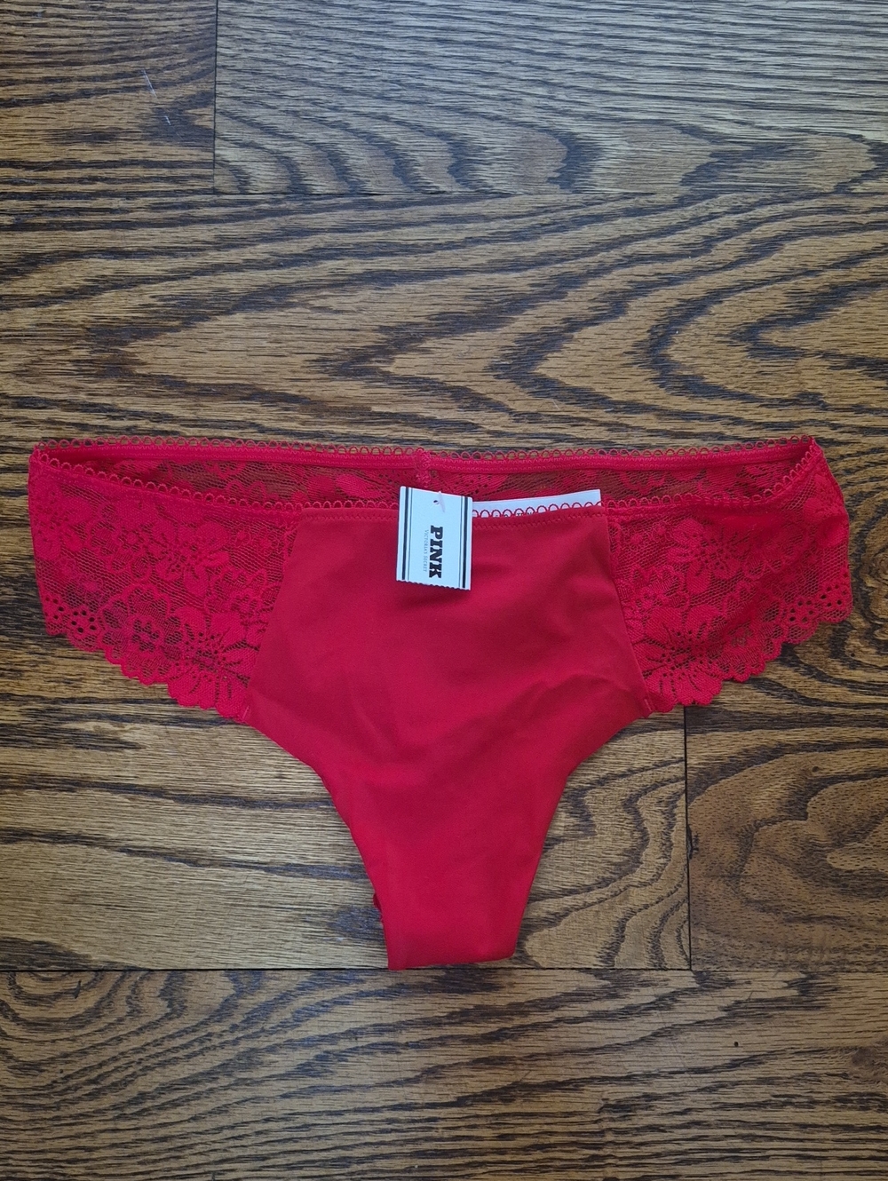 PINK Victoria's Secret Red Lace-Trim Thong